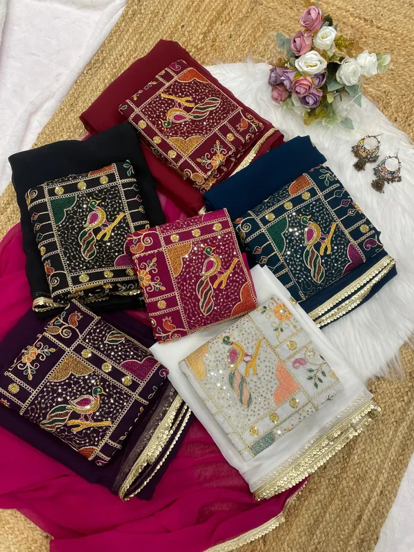 White_Soft_Georgette_Saree_With_Embroidered_Blouse