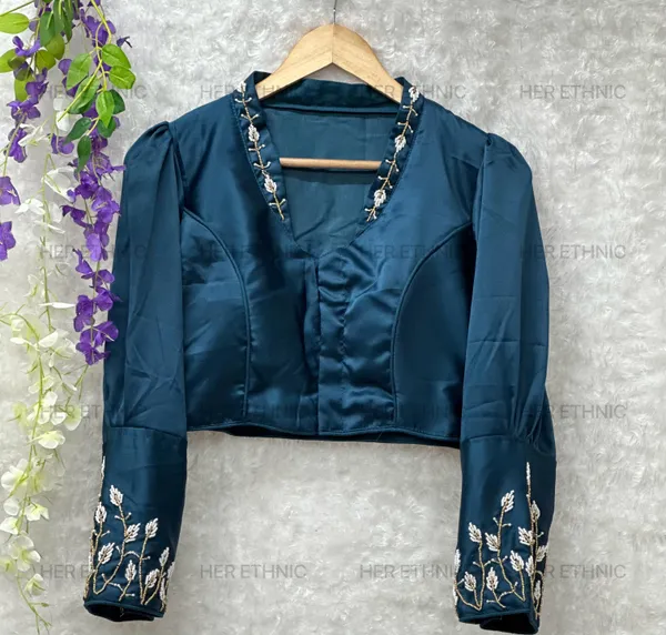 Royal_Blue_Royal_Blue_Pure_Silk_Handmade_Work_Collar_Style_Blouse