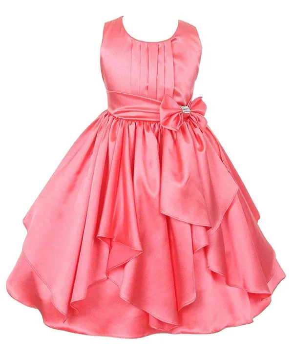 Coral_Satin_Solid_Round_Neck_Dress_For_Girls
