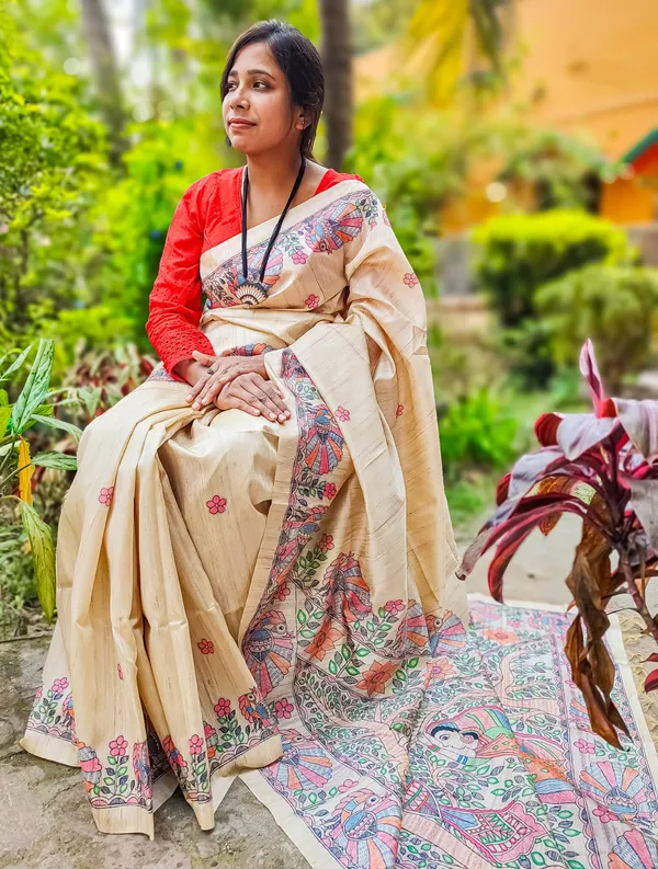 Cream_Madhubani_Cotton_Silk_Printed_Saree
