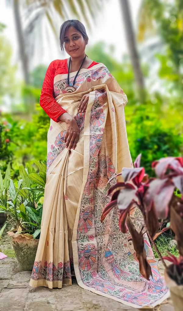 Cream_Madhubani_Cotton_Silk_Printed_Saree
