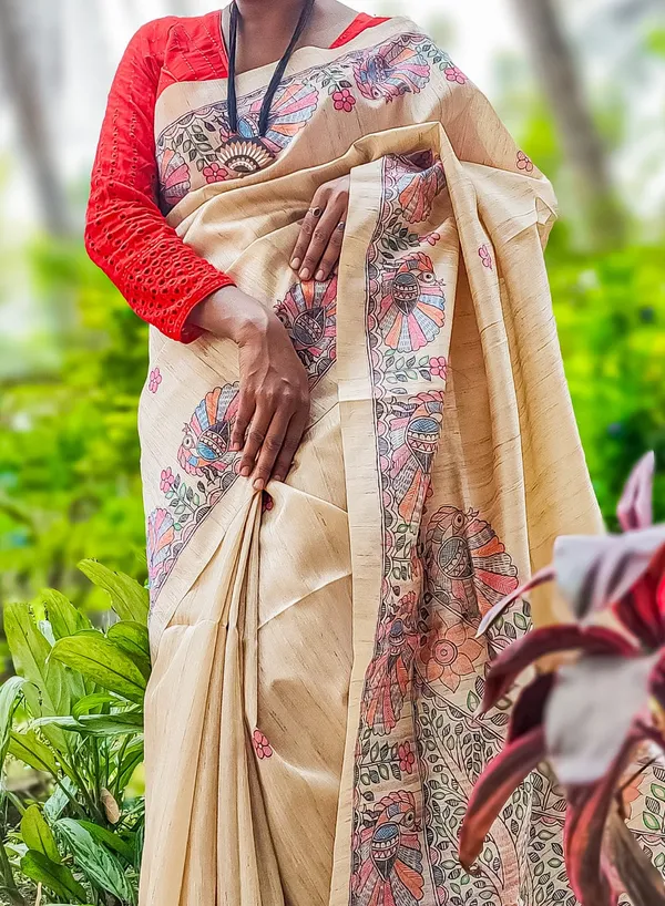 Cream_Madhubani_Cotton_Silk_Printed_Saree