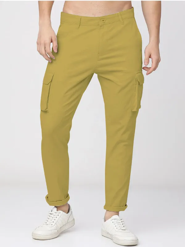 Cream_Cotton_Blend_Premium_Solid_Cargo_For_Men