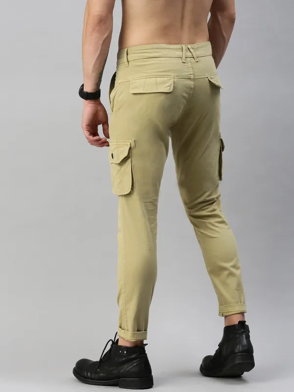 Cream_Cotton_Blend_Premium_Solid_Cargo_For_Men