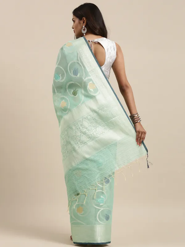 Sea_Green_Masrise_Cotton/Cotton_Banarasi_Sarees_For_Women