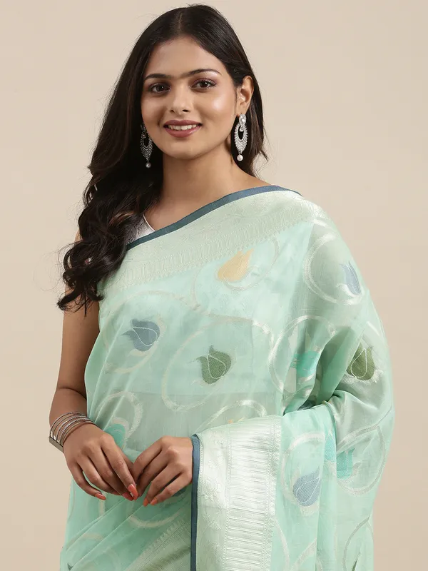Sea_Green_Masrise_Cotton/Cotton_Banarasi_Sarees_For_Women