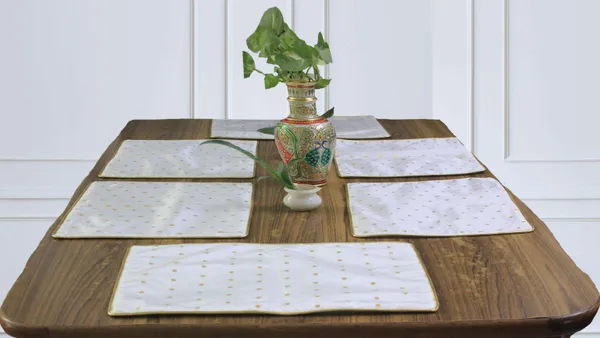Pack_of_6_Piece_Polysilk_Cream_Zari_Butti_Taffeta_Collection_Place_Mat_For_Dining_Room_and_Living_Room