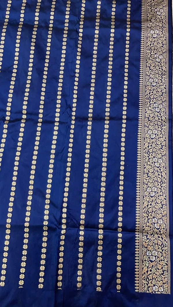 Humairah_Pure_Handloom_Navy_Blue_Katan_Silk_Kadhwa_Floral_Zari_Multi_Mina_Jaal_with_Kadhwa_Paisley_Mina_Pallu_Zari_Border_and_Navy_Blue_Stripe_Blouse