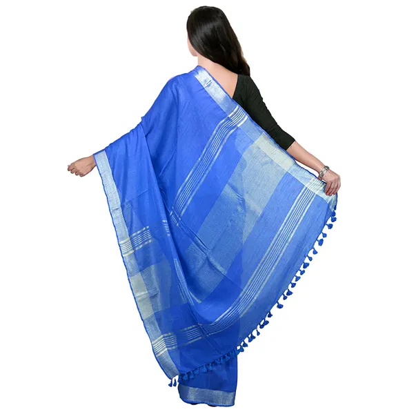 Blue_Bhagalpuri_women's_Handloom_Linen_Cotton_Ethnic_Wear_Saree_With_Running_Unstitched_Blouse_Piece