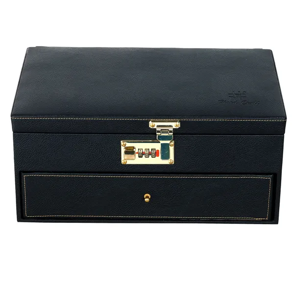 Watch_Box_Organizer_Holder_Jewelry_Accessories_Display_Storage_Case_Watch_Organiser_Collection_Box_10_Slots_And_Drawer_With_3_Digit_Combination_Lock_In_PU_Leather_For_Men_Women_Black_Color
