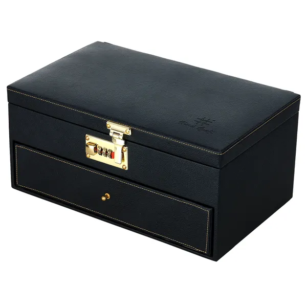 Watch_Box_Organizer_Holder_Jewelry_Accessories_Display_Storage_Case_Watch_Organiser_Collection_Box_10_Slots_And_Drawer_With_3_Digit_Combination_Lock_In_PU_Leather_For_Men_Women_Black_Color