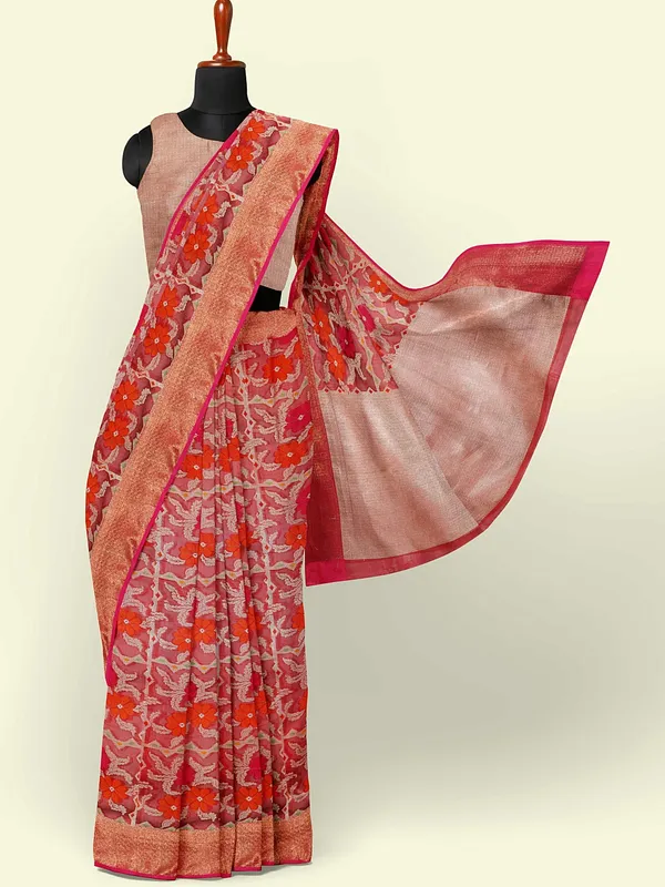 Red_Cotton_Blend_Banarasi_Sarees_For_Women