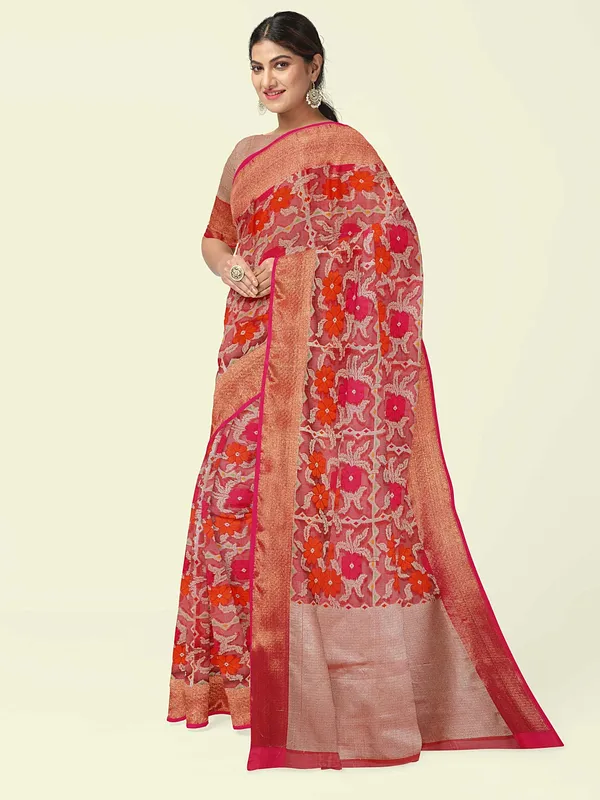 Red_Cotton_Blend_Banarasi_Sarees_For_Women