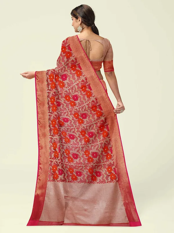 Red_Cotton_Blend_Banarasi_Sarees_For_Women