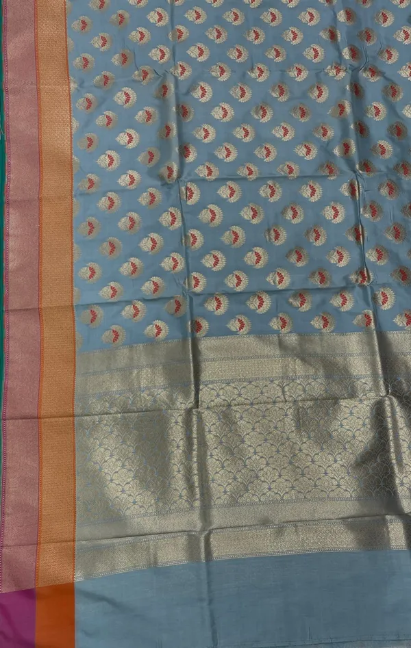 Humairah_Presents_Grey_Katan_Silk_Floral_Zari_Minakari_Booti_with_Banarasi_2D_Zari_Border_and_Floral_Pallu_with_Light_Grey_Blouse