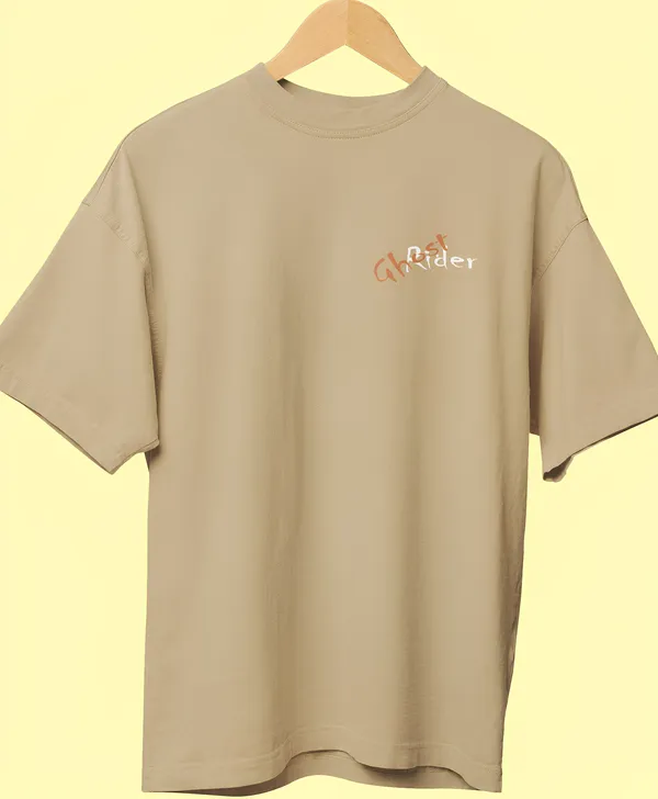 TOFFTEES_Premium_French_Terry_Fabric__(220_GSM)_Beige_Oversized_Ghost_Rider_Half_Sleeves_T-shirt_For__Men