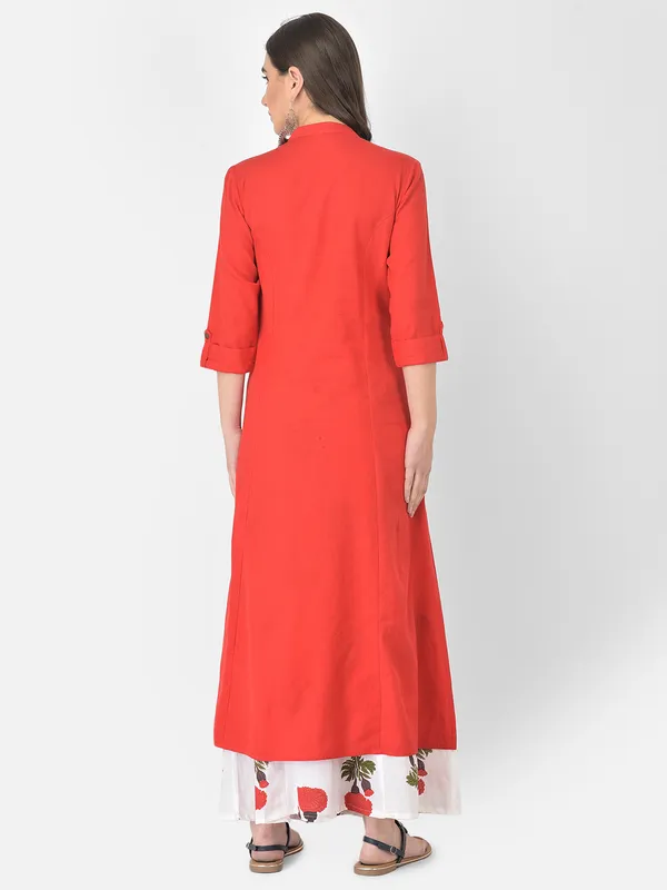 Red_Cotton_Solid_Kurta_With_Printed_Flair_Palazzo_Bottom_Set