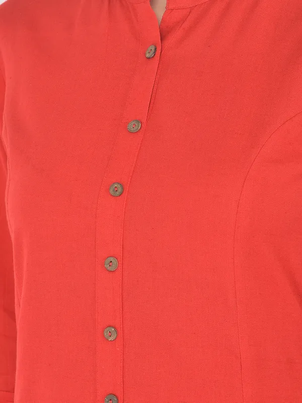 Red_Cotton_Solid_Kurta_With_Printed_Flair_Palazzo_Bottom_Set