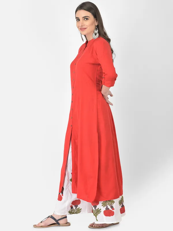 Red_Cotton_Solid_Kurta_With_Printed_Flair_Palazzo_Bottom_Set