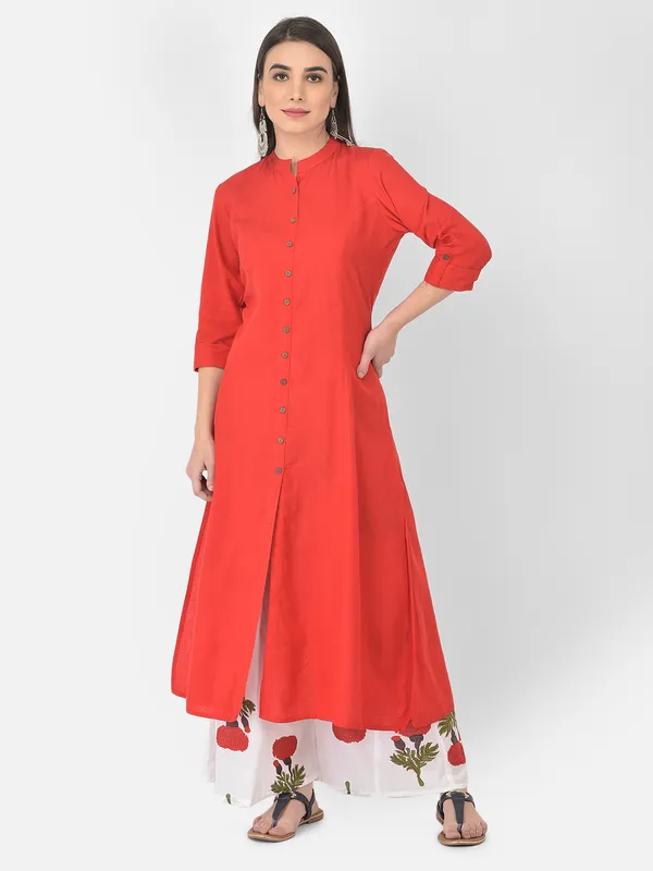Red_Cotton_Solid_Kurta_With_Printed_Flair_Palazzo_Bottom_Set