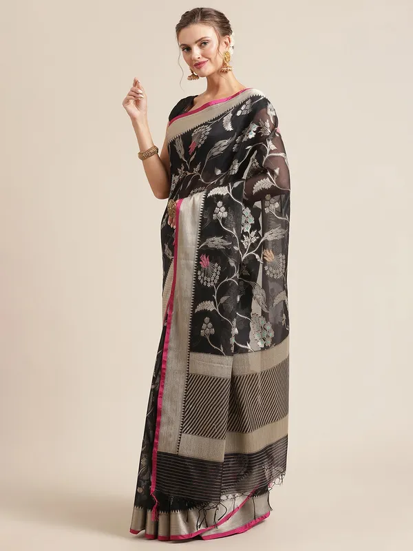 Black_Masrise_Cotton/Cotton_Banarasi_Sarees_For_Women