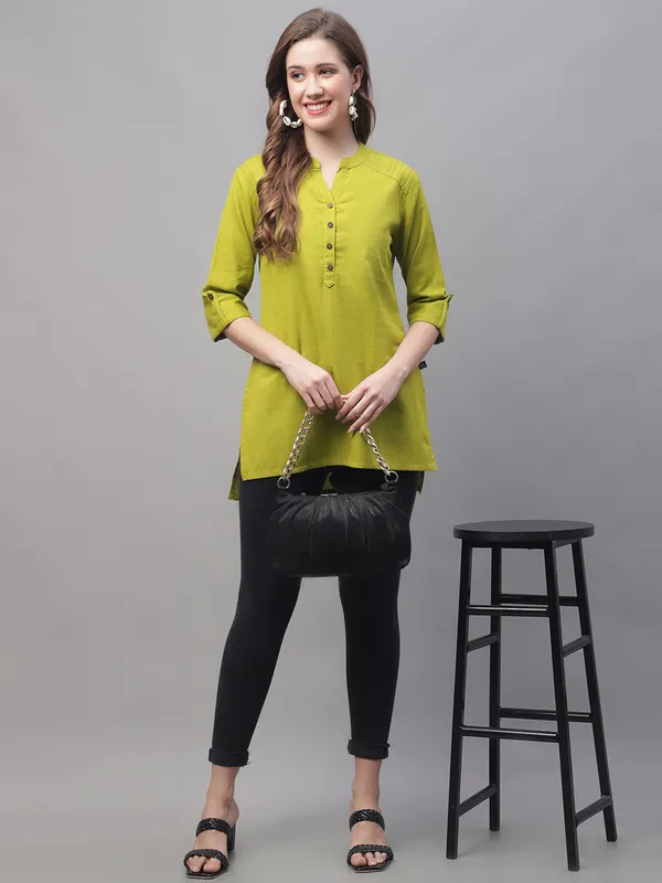 Green_Cotton_Pintex_Work_Short_Kurti