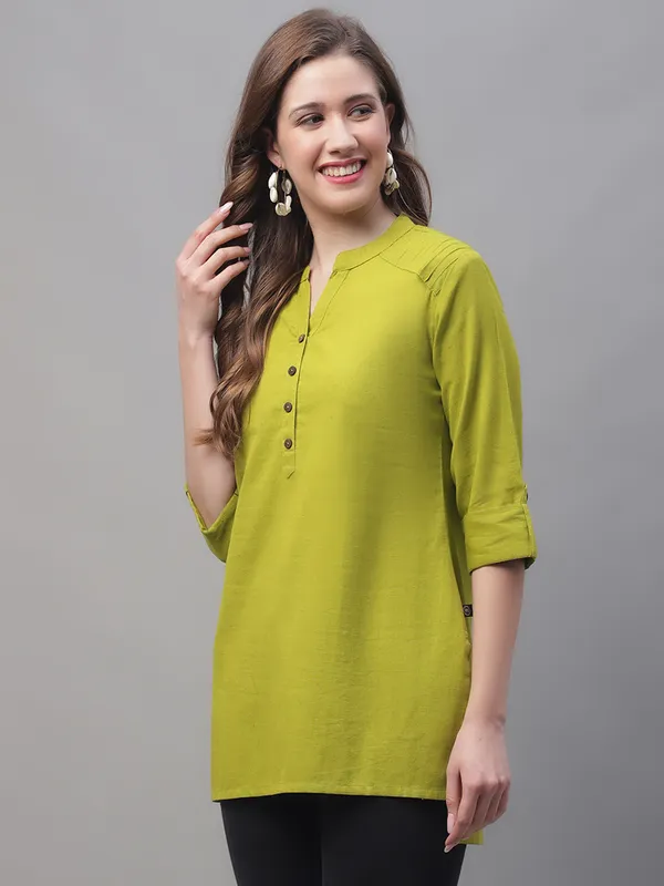 Green_Cotton_Pintex_Work_Short_Kurti