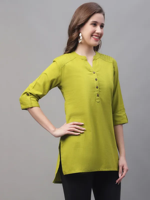Green_Cotton_Pintex_Work_Short_Kurti