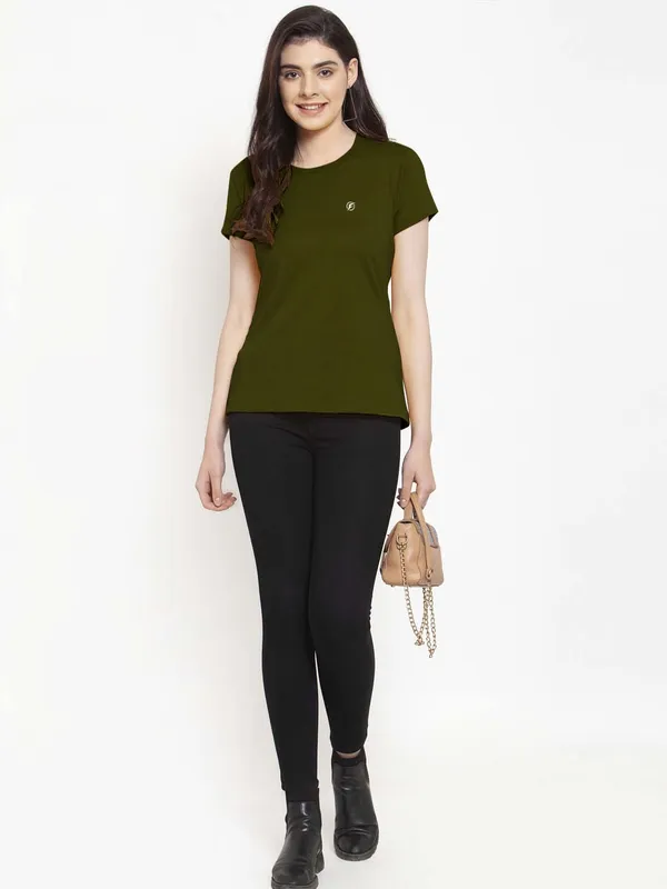 Pack_of_2_Coral_&_Olive_Cotton_Round_Neck_Short_Sleeves_T-Shirt_For_Women