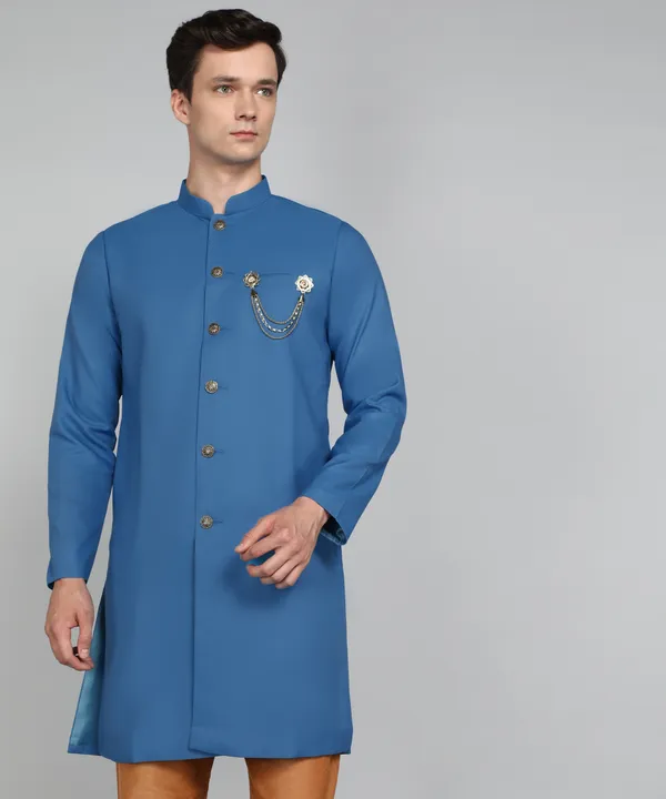 Solid_Peacock_Blue_Cotton_Blend_Nawabi_With_Paijama