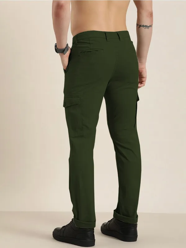 Dark_Green_Cotton_Blend_Solid_Mens_Cargo