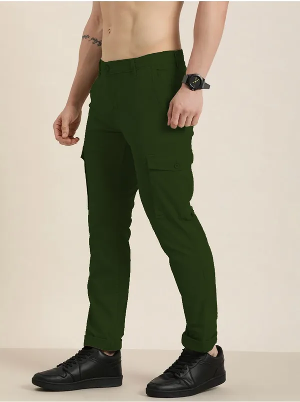 Dark_Green_Cotton_Blend_Solid_Mens_Cargo