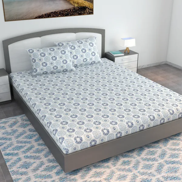100%_Cotton_120_TC_Dahila_King_Bedsheet_2_Pillow_Covers,_Dutch_Blue