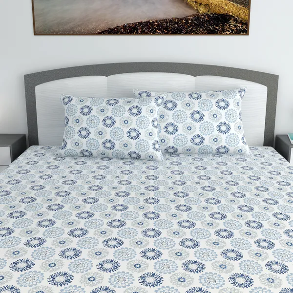 100%_Cotton_120_TC_Dahila_King_Bedsheet_2_Pillow_Covers,_Dutch_Blue
