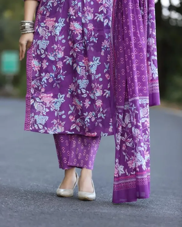 Purple_Cotton_Printed_Anarkali_Kurta_&_Bottom_with_Dupatta_Set