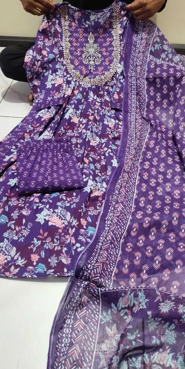 Purple_Cotton_Printed_Anarkali_Kurta_&_Bottom_with_Dupatta_Set
