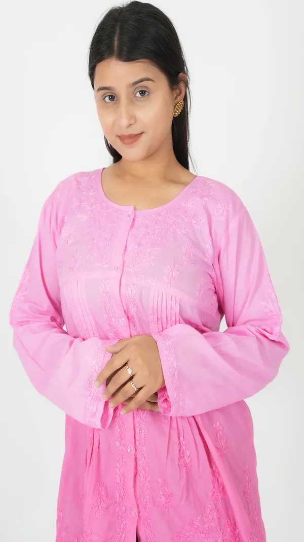 Pink_Cotton_Casual_Short_Kurti_For_Women