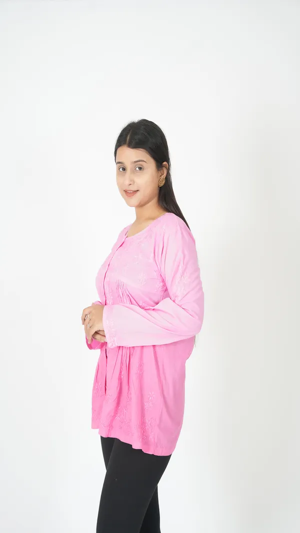 Pink_Cotton_Casual_Short_Kurti_For_Women