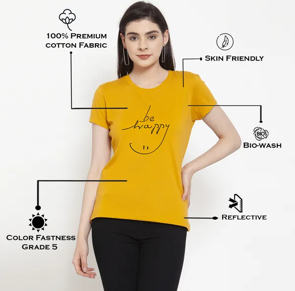 Mustard_Cotton_Be_Happy_Print_Round_Neck_T-Shirt_For_Women