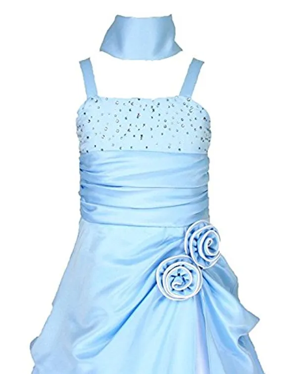 Sky_Blue_Satin_Solid_Square_Neck_Dress_For_Girls