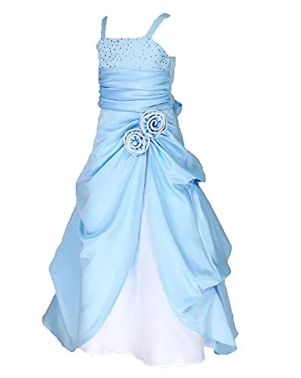 Sky_Blue_Satin_Solid_Square_Neck_Dress_For_Girls