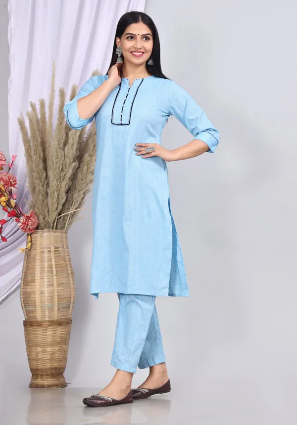 Sky_Blue_Khadi_Cotton_Printed_Casual_Wear_Kurti_For_Women