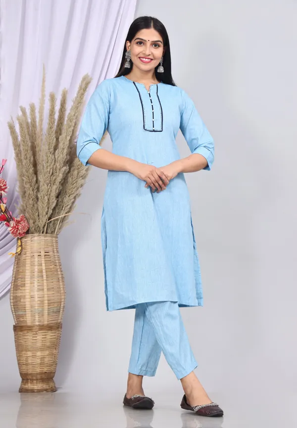 Sky_Blue_Khadi_Cotton_Printed_Casual_Wear_Kurti_For_Women