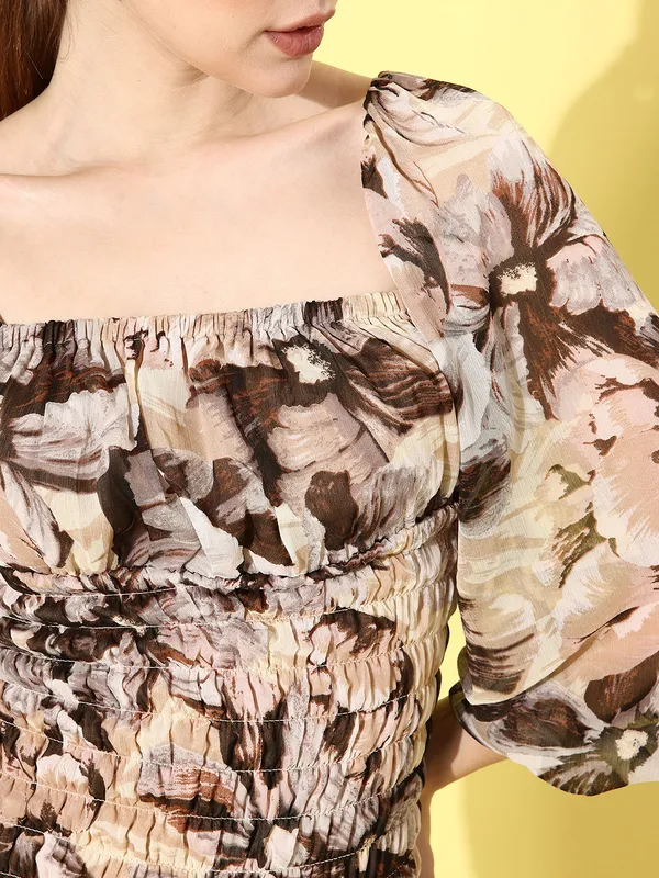 Beige_Western_Dress_For_Women_Chiffon_Floral_Printed__Bodycon_Dress