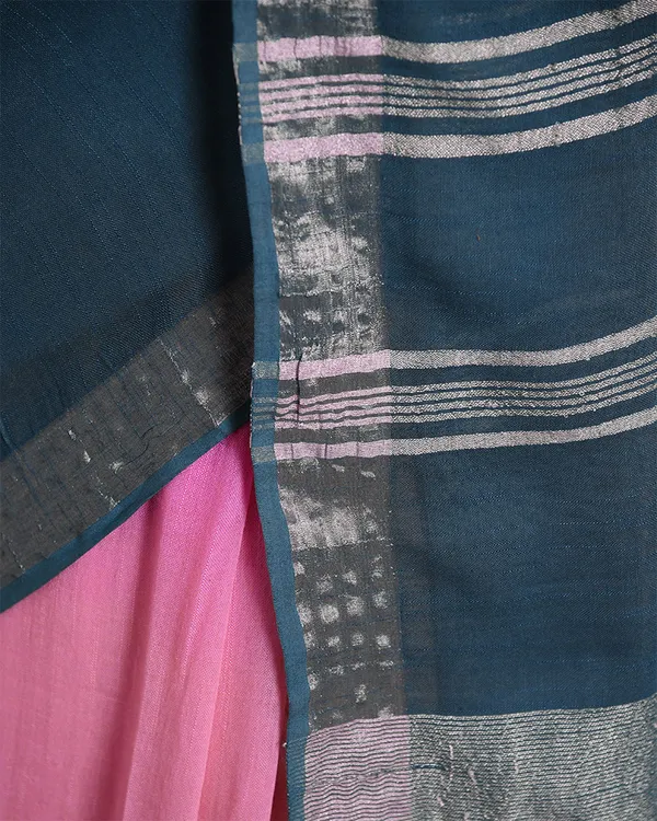 Hot_Pink_&_Cerulean_Blue_women's_Bhagalpuri_Handloom_Linen_Cotton_Blend_Two_Dye_Saree_With_Running_Unstitched_Blouse_Piece