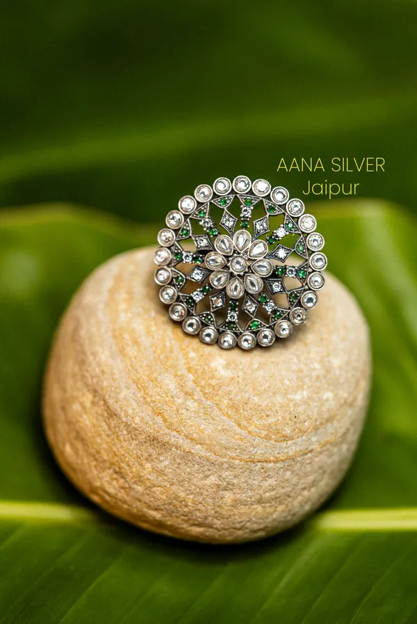 925_Pure_Sterling_Silver_|_Unique_Kundan_Jadau_Ring_|_Well_Stamped_&_Hallmarked