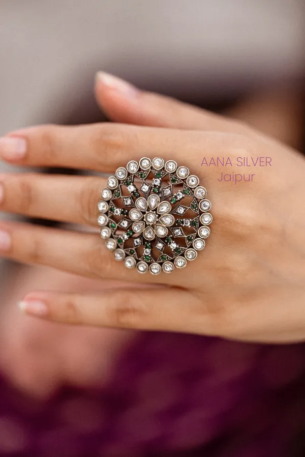 925_Pure_Sterling_Silver_|_Unique_Kundan_Jadau_Ring_|_Well_Stamped_&_Hallmarked