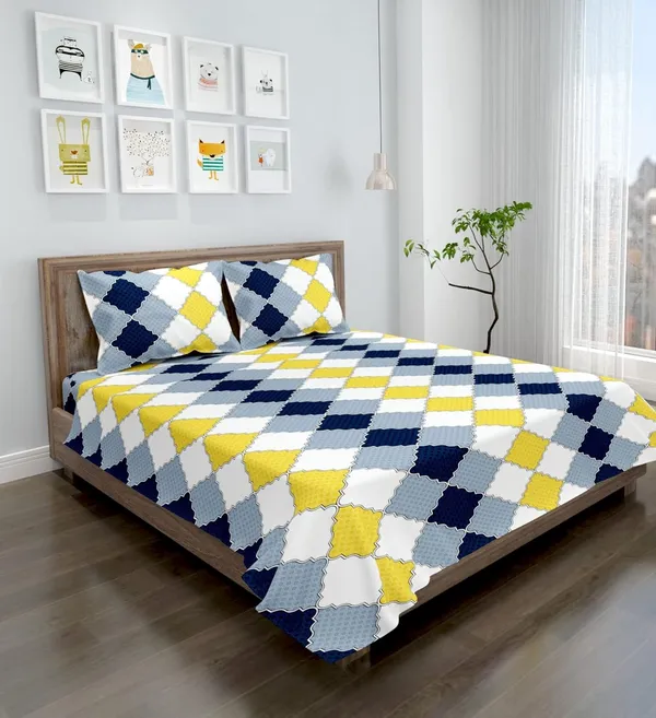 220TC_Microfiber_Supersoft_100%_Cotton_Feel_Queen_Size_Flat_Bedsheet_Set,_90_x_100_Inches,_Multicolor_Checkered_Set_of_1Double_Flat_Bedsheet_with_2_Pillow_Covers?