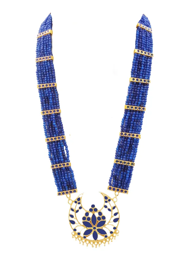 Assamese_Traditional_Gold_Plated_Blue_Colour_Joonbiri_Tassel_Jewellery_Set_For_Women_&_Girl