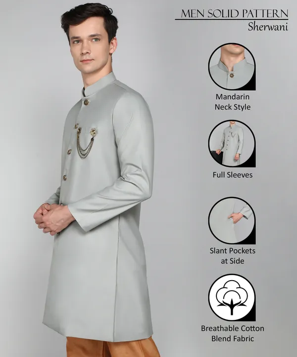 Solid_Grey_Cotton_Blend_Nawabi_With_Paijama
